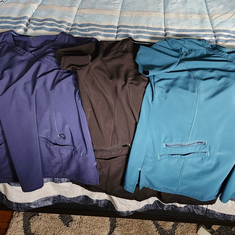 Set Of 3 Scrubstar Teal, Blue, and Black Scrub Tops